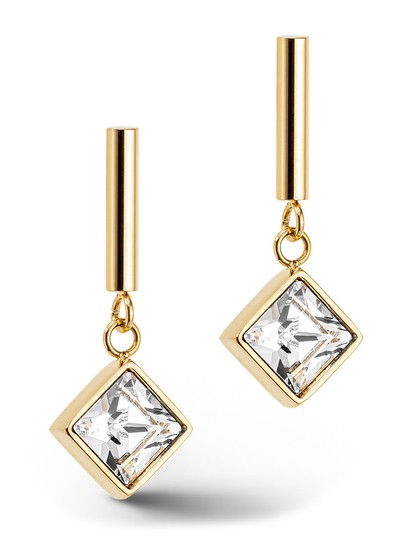Coeur de Lion Brilliant Square earrings gold-crystal 6006/21-1816