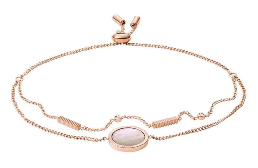 FOSSIl Coin Edge Mother Of Pearl and Rose Gold-Tone Steel Double-Strand Bracelet JF03275791
