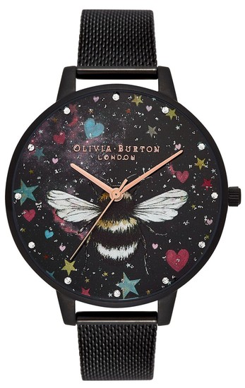 Olivia Burton Night Garden Big Dial, Slim Case Black & Rose Gold Watch OB16WG87