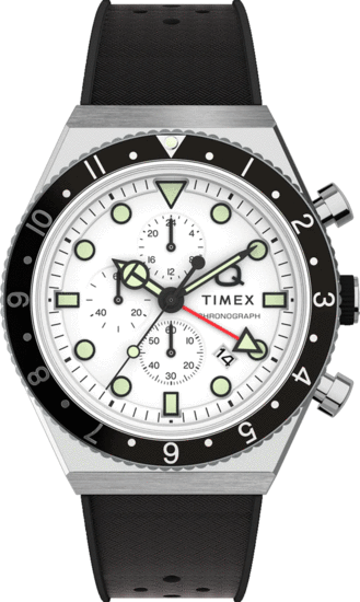TIMEX Q Timex 3-Time Zone Chronograph 40mm Synthetic Rubber Strap Watch TW2V70100