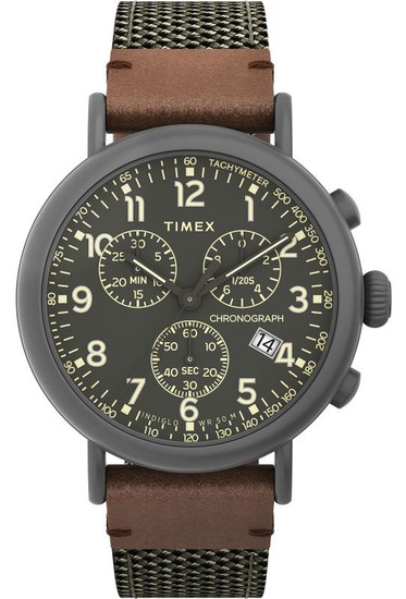 TIMEX Standard Chronograph 41mm Fabric and Leather Strap Watch TW2U89500