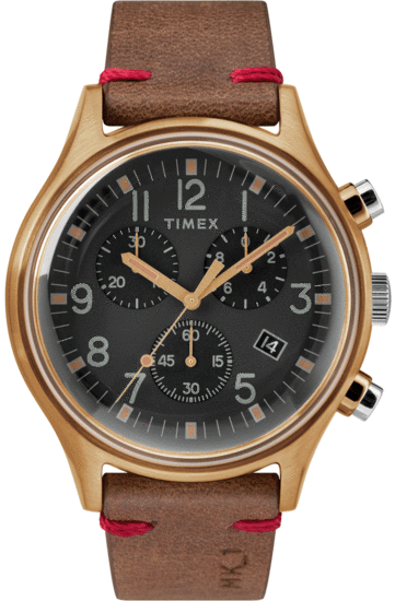 TIMEX MK1 Steel Chronograph 42mm Leather Strap Watch TW2R96300