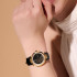OLIVIA BURTON Signature 34mm Floral T-Bar Gold & Black Leather Strap Watch 24000064
